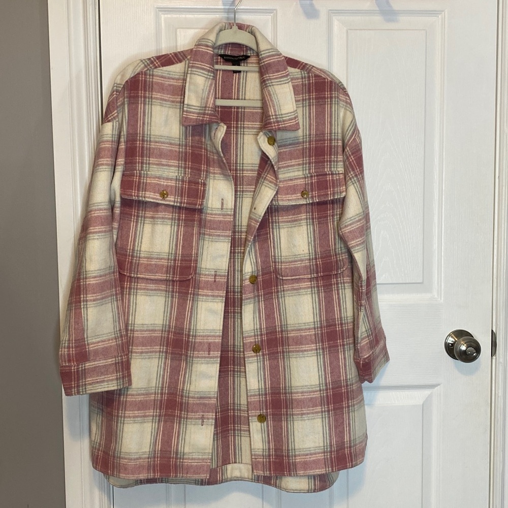 Banana‎ Republic Pink Cream Plain Flannel Wool Blend Shacket Size M - Picture 2 of 16